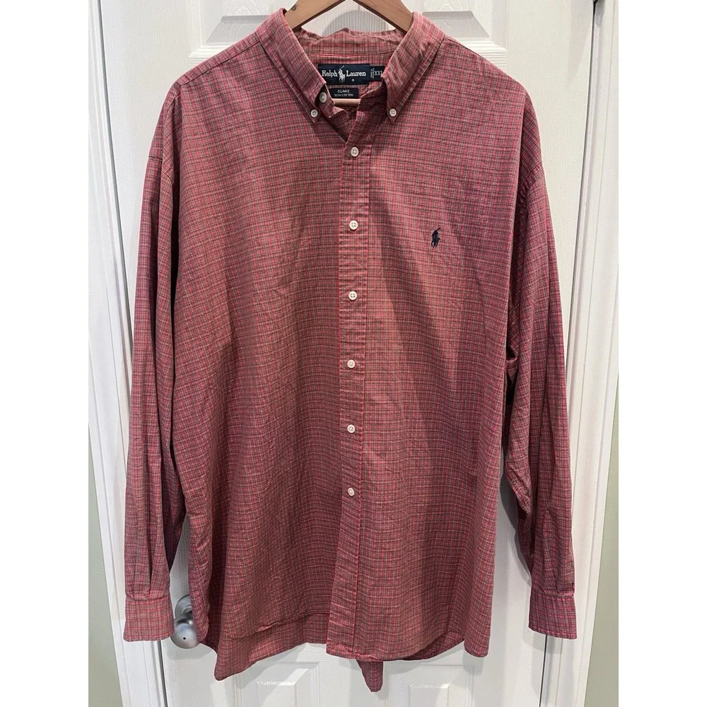 Polo Ralph Lauren Blake Sz XXL‎ Red Green Plaid Navy Pony Long Sleeve Oxford